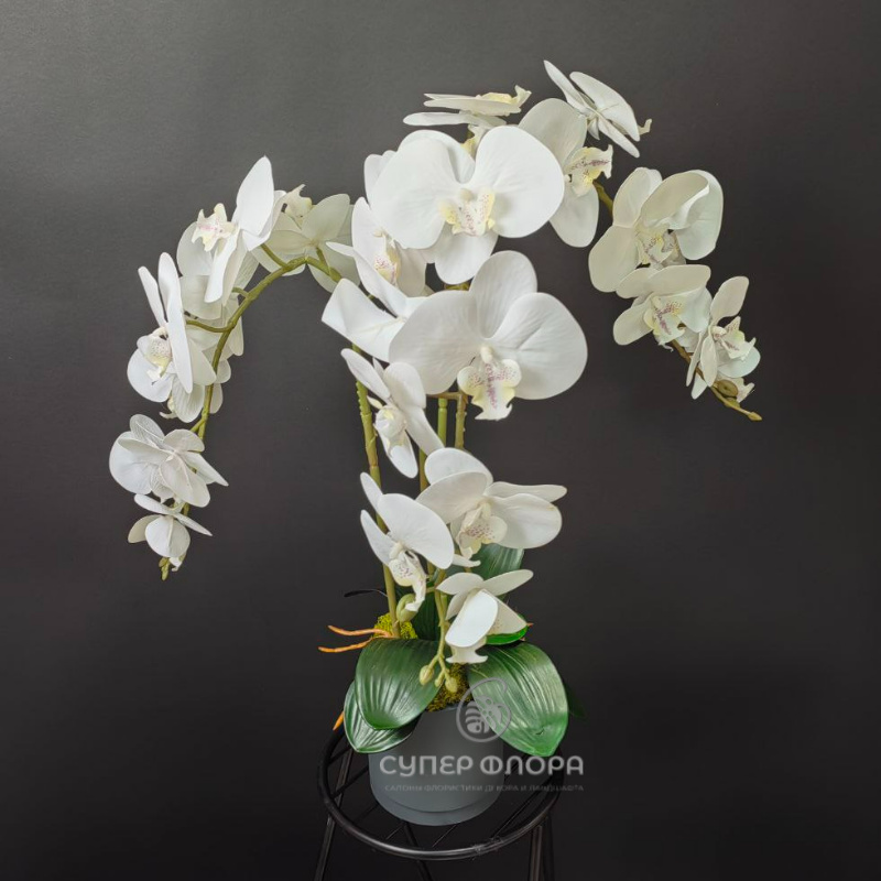 Композиция в кашпо лофт с искусственными орхидеями