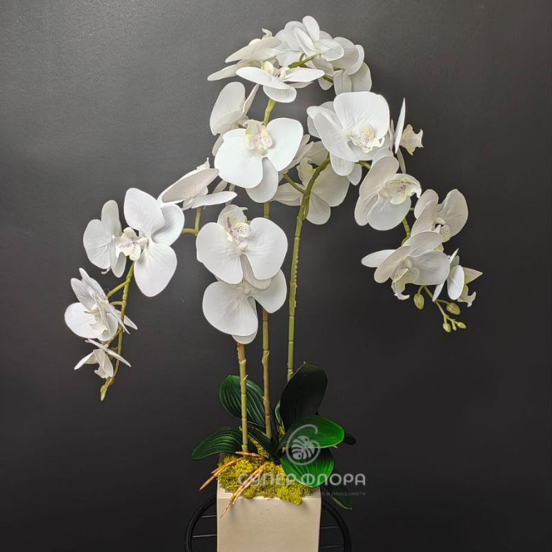 Композиция из искусственных орхидей в кашпо Лофт