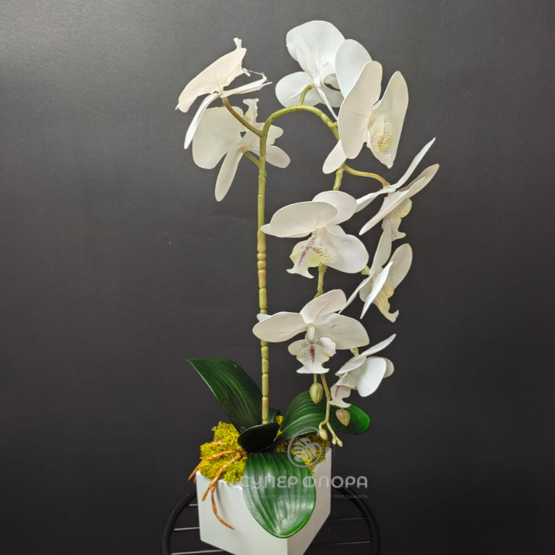 Искусственная орхидея с декором в кашпо Лофт